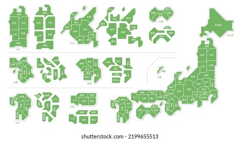 A simple map of Japan with prefectures like a puzzle