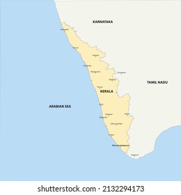 Simple map of Kerala with Major cities marked