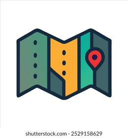 Simple map and location icon with a blue marker on a white background.