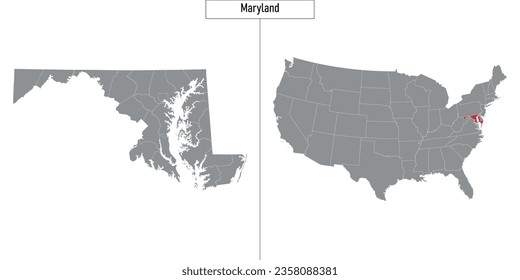 Simple map of Maryland state of United States and location on USA map