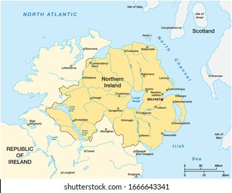 Simple map of Northern Ireland and the northern part of the Republic of Ireland