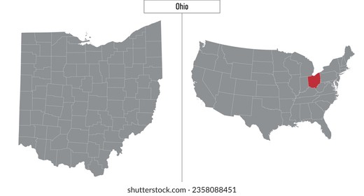 Mapa simple del estado de Ohio en Estados Unidos y ubicación en el mapa de Estados Unidos