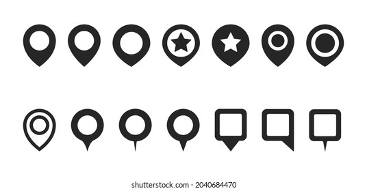 Simple map pin collection. GPS, location pin sign. Map pointer symbol. Set of circle pointers infographic business element. Flat style vector illustration