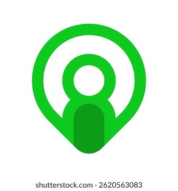 Simple Map Pin Symbol with Human Figure in Green