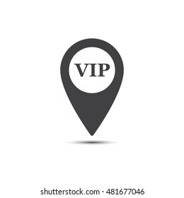 Simple map pointer with symbol vip. For location maps. Mark icon. Sign for navigation. Index location on map. Pointer location. Vector isolated illustration.