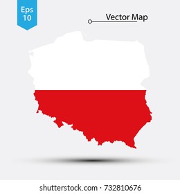 Simple Map Of Poland With Flag Isolated On White Background. Vector Illustration