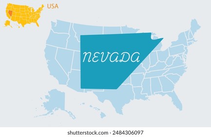 Simple map of a province of the United States of America nevada.big map of america .A small map of America is also made above it with the word USA written in it.Art and Illustration 4th of july .4th.4