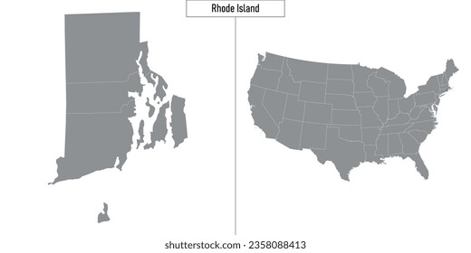 Simple map of Rhode Island state of United States and location on USA map