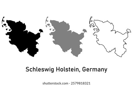 Simple map of Schleswig-Holstein is a state of Germany in outline style, black color, gray color