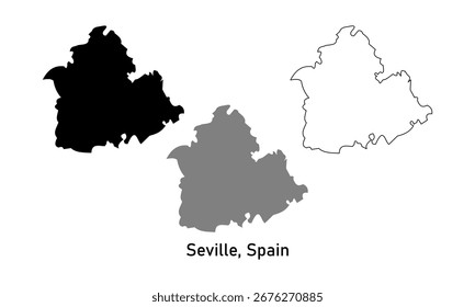 Mapa sencillo de Sevilla, provincia de España. Mapa con varios contornos, negro y gris.
