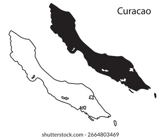 Simples Curaçao mapa silhueta vetor. Limpo esboço preto da ilha caribenha país, perfeito para viagens, infográfico, e projetos de design