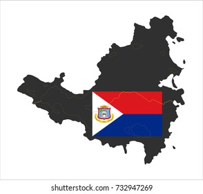 Simple Map Of Sint Maarten (Netherlands) With Flag Isolated On White Background.