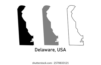 Simple map of the state of Delaware, USA in outline style, black color, gray color	