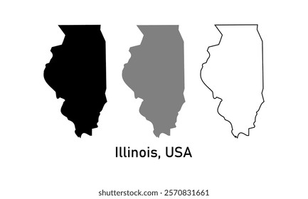 Simple map of the state of Illinois, USA in outline style, black color, gray color	