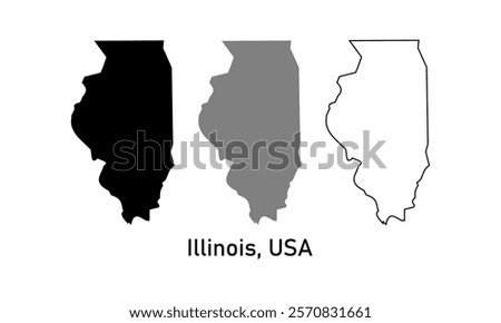 Simple map of the state of Illinois, USA in outline style, black color, gray color	