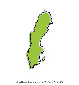 Simple map of Sweden vector hand drawn. Hand drawn style map of Sweden vector illustration isolated on a white background