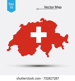Simple Map Of Switzerland With Flag Isolated On White Background. Vector Illustration