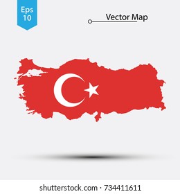 Simple Map Of Turkey With Flag Isolated On White Background. Vector Illustration