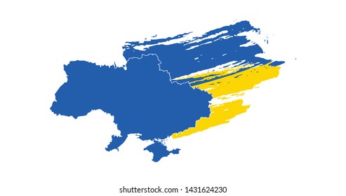 Simple Map Of Ukraine With brushed Flag Isolated On White Background. Vector Illustration