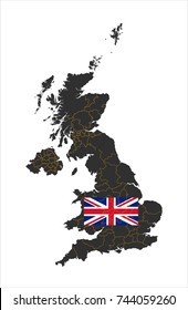 Simple Map Of United Kingdom of Great Britain and Northern Ireland With Flag Isolated On White Background.
