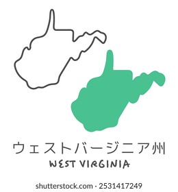 Mapa simples do estado americano da Virgínia Ocidental Tradução: West Virginia