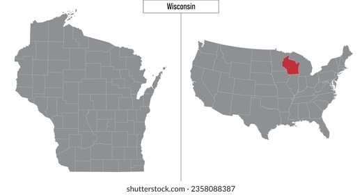 Mapa simple del estado de Wisconsin en Estados Unidos y ubicación en el mapa de EE.UU.