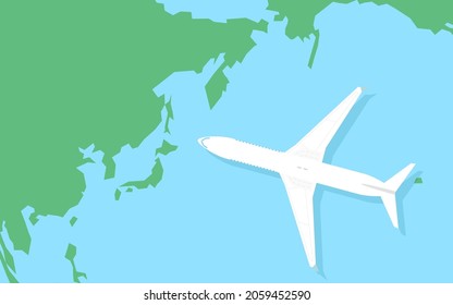 A simple map of the world around Japan and a model of an airplane