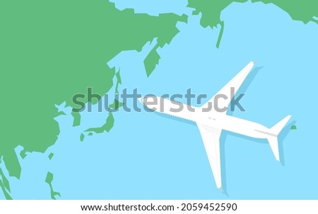 A simple map of the world around Japan and a model of an airplane