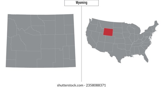 Simple map of Wyoming state of United States and location on USA map
