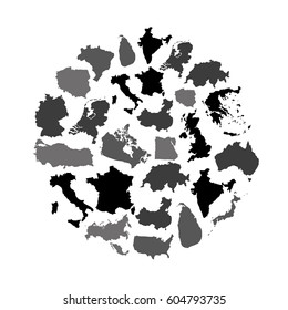 simple maps of different country collection in circle eps10