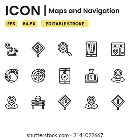 simple maps and navigation icon set good for website, ui, ux, presentation, etc , editable stroke, pixel perfect , 64 px
