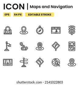 simple maps and navigation icon set good for website, ui, ux, presentation, etc , editable stroke, pixel perfect , 64 px
