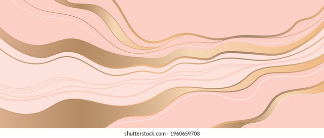 Sencilla textura de mármol. Formas curvadas con línea dorada. Fondo de mármol pastel. Ilustración vectorial al estilo art deco.