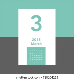 Simple March 2018 calendar. Week starts from Sunday.