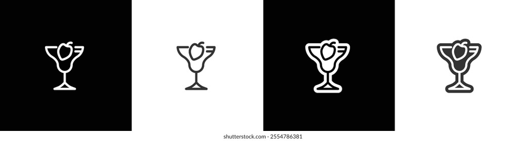 Simple Margarita glass icons. Classic alcoholic cocktail and cocktail glass thin line and flat icon. Cocktail glass vector illustration symbols in black white and transparent background.