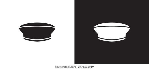 Simple Marine hat icon, Flat icons of mens hats. Simple icons of classic hats, Summer hat, Menswear, Sun visor, Fashion element vector illustration on black and white background. eps 10