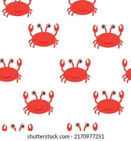 Simple marine pattern. Cute crabs on a white background. Fashionable print for children's textiles and wallpaper.