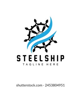 simple marine vehicle ship steering logo design illustration ship steering wheel for product branding template icon