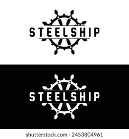 simple marine vehicle ship steering logo design illustration ship steering wheel for product branding template icon