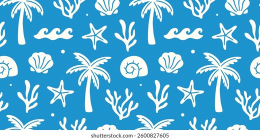 Simple marine wavy groovy naive seamless pattern. Vector design of the sea and ocean