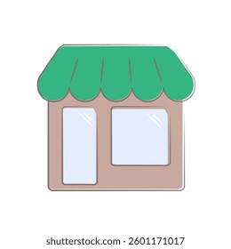 Simple market icon with green roof and large windows