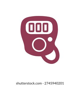 A simple maroon icon of a digital hand tally counter. The device shows a zero reading on its display and is isolated on a white background.