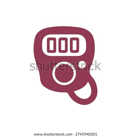 A simple maroon icon of a digital hand tally counter. The device shows a zero reading on its display and is isolated on a white background.