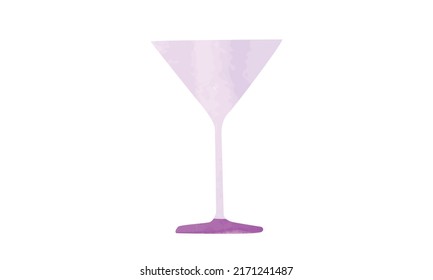 Simple martini cocktail glass clipart. Cocktail glass watercolor vector illustration isolated on white background. Martini glass cartoon style hand draw. Minimalist cocktail glass watercolor doodle