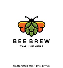 Simple Mascot Cartoon Vector Logo Design Combination of Bee and brew