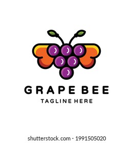Simple Mascot Cartoon Vector Logo Design Combination of Bee and Grape