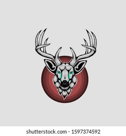 simple mascot of head deer on grey background. 