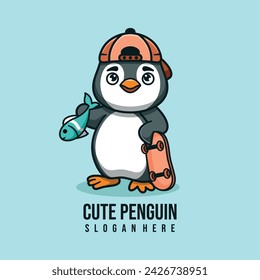 simple mascot logo cute penguin character design