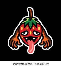 Simple Mascot Logo Design Strawberry Smile with two hands. Abstract, emblem, design, concept, logo, logotype, element