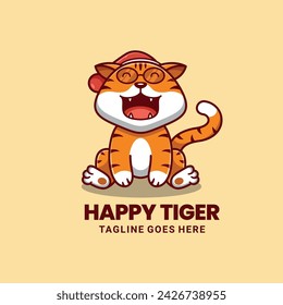 simple mascot logo happy tiger character design